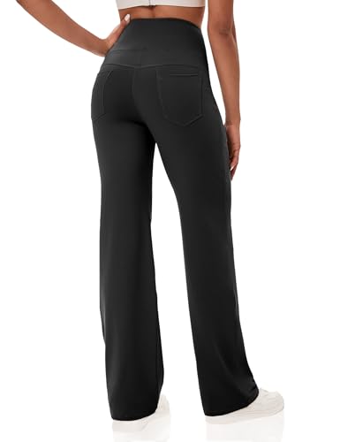 Yoga Pants Women with Pockets, Tummy Control Leggings Straight Leg High Waist Work Dress Pants Petite/Regular/Tall