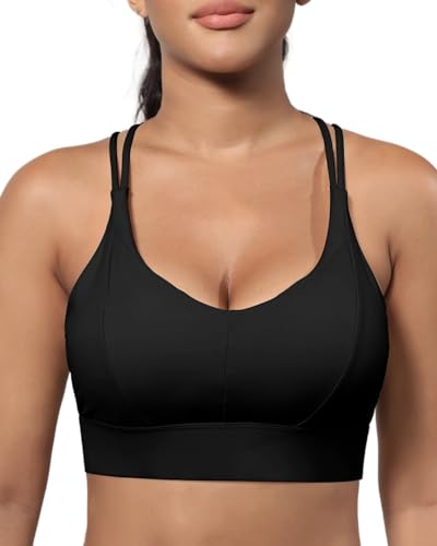 31oS7RjAViL.jpg Sports Bra for Women Strappy Medium Support Push Up Padded Sports Bra for Running Workout Bra Yoga Bra
