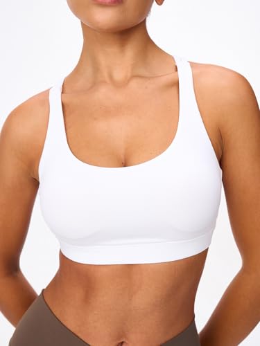 Women's Strappy Sports Bras Light Compression Crop Criss Cross Back Padded Workout Yoga Bra Supportive U Neckline