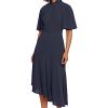 Women's Sophisticated Twist Neck Detail Dress Workwear Office Career Occasion Event Guest of