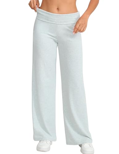 31r106NcfUL.jpg Women's Wide Leg Sweatpants Workout Lounge Pants Fold Over Low Rise Yoga Pants
