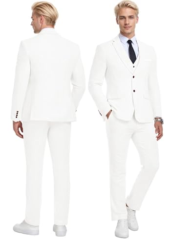 Retro Linen Men Suit Beach Wedding Suit Summer Slim Fit 3 Pieces Light Weight Linen Suit Jacket Vest Pant Tuxedo
