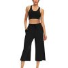 Womens Capri Pants Loose Yoga Pants Wide Leg Drawstring Comfy Lounge Pajama Capris Sweatpants with Pockets
