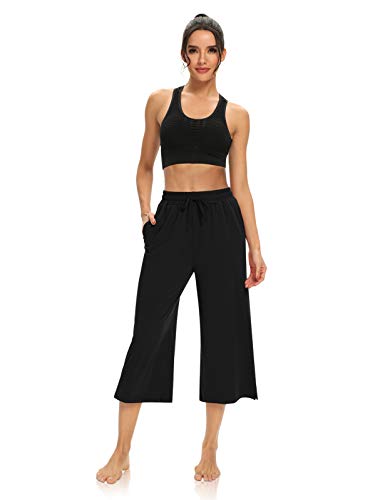 Womens Capri Pants Loose Yoga Pants Wide Leg Drawstring Comfy Lounge Pajama Capris Sweatpants with Pockets