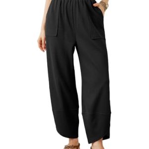 Womens Baggy Wide Leg Pants Casual Elastic Waisted Palazzo Harem Pants with Pockets