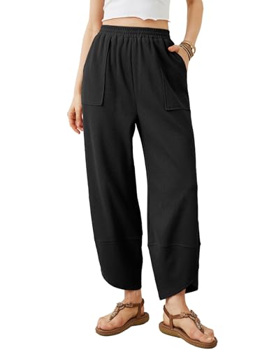 Womens Baggy Wide Leg Pants Casual Elastic Waisted Palazzo Harem Pants with Pockets