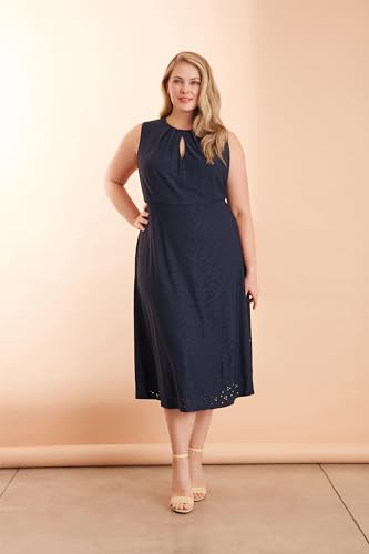 Women's Dresses Sleeveless Fit and Flare Dress with Pleat Tucks and Keyhole Detail at Neck