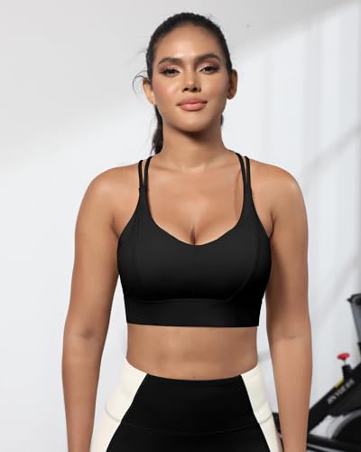 31uaz3qCHQL.jpg Sports Bra for Women Strappy Medium Support Push Up Padded Sports Bra for Running Workout Bra Yoga Bra