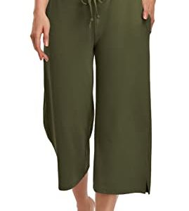 Womens Capri Yoga Pants Summer Wide Leg Loose Casual Cropped Lounge Drawstring Pajama Capris Sweatpants with Pockets