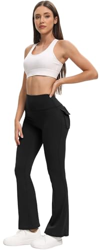 Women's Flare Leggings with Pockets High Waisted Butt Lifting No Front Seam Tummy Control Bootcut Yoga Pants for Women