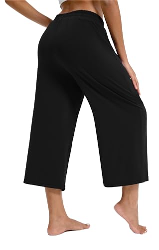 Wide Leg Capri Pants for Women Loose Yoga Pants Drawstring Comfy Lounge Sweatpants with Pockets