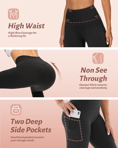 4 Pack Leggings for Women with Pockets- High Waisted Tummy Control for Workout Running Capri Yoga Pants