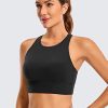 410njDsd2iL.jpg Womens Butterluxe Strappy High Neck Longline Sports Bra - Wireless Criss Cross Back Padded Workout Cropped Top