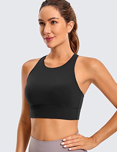 410njDsd2iL.jpg Womens Butterluxe Strappy High Neck Longline Sports Bra - Wireless Criss Cross Back Padded Workout Cropped Top