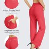 Wide Leg Pants for Women Loose Comfy Yoga Pants with Pockets Cross High Waist Casual Lounge Pants(Red,S,31")