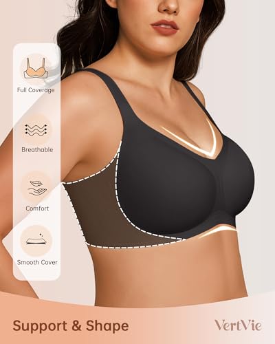Bras for Women No Underwire Wireless Support Bra Underarm-Smoothing Seamless Push Up Full Coverage T-Shirt Sports Bra