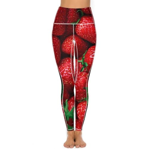 Fresh Strawberry Women's Yoga Pants Stretch Leggings with Pockets High Waist for Workout