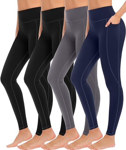 4 Pack Yoga Leggings with Pockets for Women - High Waist Tummy Control Pants for Workout