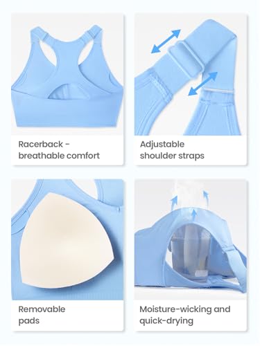 Sports Bras Pack for Women: Padded Support Adjustable Strap Racerback Bra for Workout Gym Yoga Large Bust