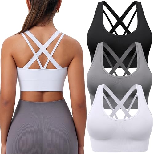 415jnzfAqDL.jpg Sports Bra for Women Medium Support Criss Cross Strappy Bras Seamless Padded High Impact Yoga Athletic Exercise Bras