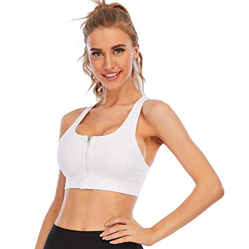 Zipper in Front Sports Bra High Impact Strappy Back Support Workout Top