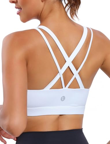 418VYNitwOL.jpg Strappy Sports Bra for Women Sexy Crisscross Back Light Support Yoga Bra with Removable Cups