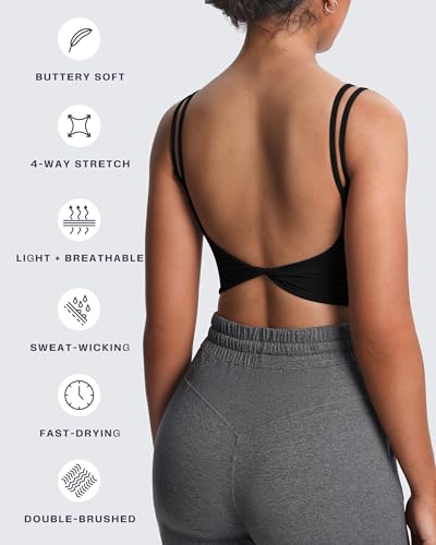 4194O6kcENL.jpg Women's Workout Sports Bras Fitness Yoga Crop Tank Twist Back Cami