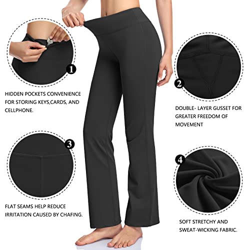 419AleeuerL.jpg Inner Pocket Yoga Pants 4 Way Stretch Tummy Control Workout Running Pants, Long Bootleg Flare Pants