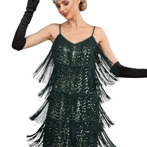 Women's 1920s Flapper Dress Sequin Roaring 20s Great Gatsby Party Tiered Fringe Ballroom Dress