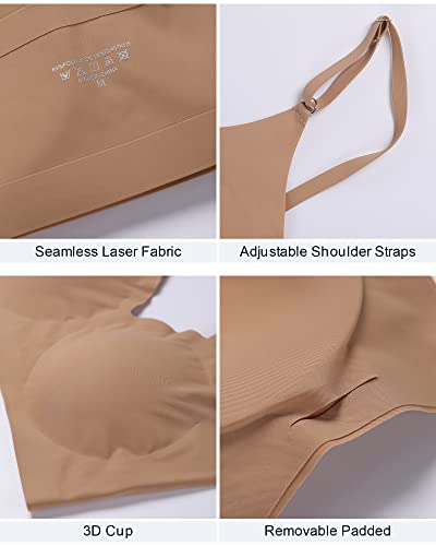 41AHOG79cLL.jpg V Neck Bra Padded Seamless Adjustable Straps Bralettes Everyday Basic Sleeping Bras Multiple Pack