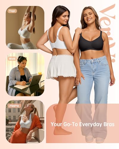 Bras for Women No Underwire Wireless Support Bra Underarm-Smoothing Seamless Push Up Full Coverage T-Shirt Sports Bra