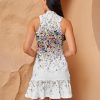 41CfuaELNtL.jpg Women's Tennis Dresses Summer Sleeveless Plaid Athletic Dress for Women Standing Collar Ruffled Hem Midi Dresses