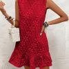 Women's Ruffle Hem Sleeveless Tank Dress Round Neck Casual Jacquard Hem Smock Summer Mini Dresses