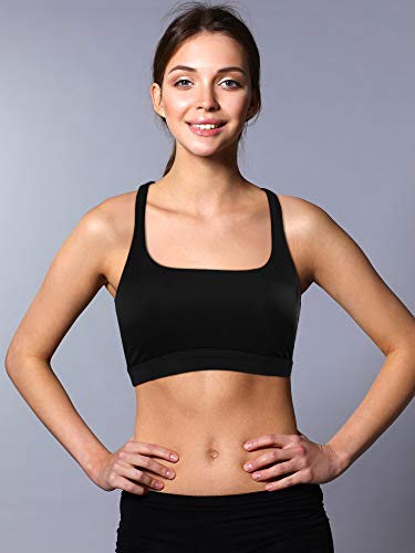 41D7p-JVOHL.jpg 2 Pack Strappy Sports Bra for Women, Workout Padded Tank Top Sexy Cross Back Racer Back Seamless Comfortable Yoga Bra