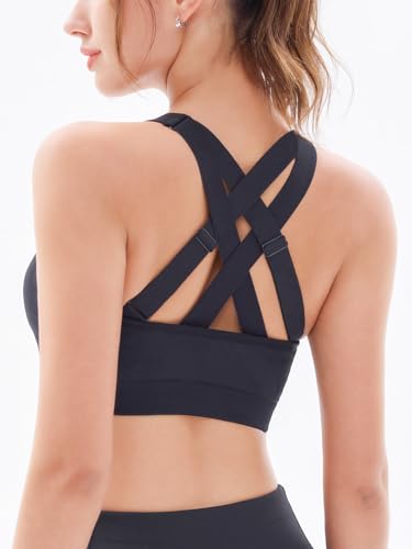 41DrtnZ6peL.jpg Padded Sports Bras for Women: Support Strappy Adjustable Straps Cross Back Sport Bra Pack for Workout Yoga Running Gym