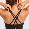 41EAtwHT29L.jpg Womens Butterluxe Strappy High Neck Longline Sports Bra - Wireless Criss Cross Back Padded Workout Cropped Top