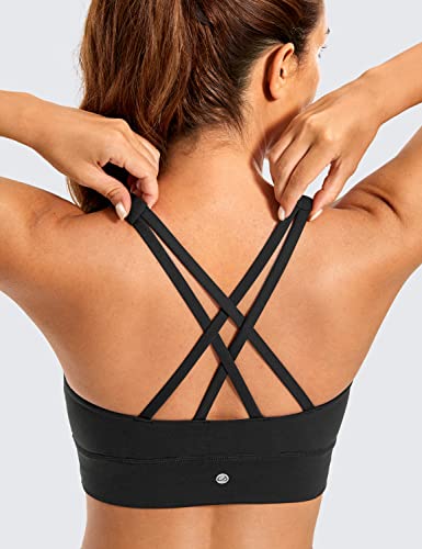 41EAtwHT29L.jpg Womens Butterluxe Strappy High Neck Longline Sports Bra - Wireless Criss Cross Back Padded Workout Cropped Top
