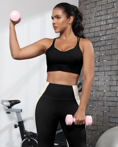 41EIyPwyZjL.jpg Sports Bra for Women Strappy Medium Support Push Up Padded Sports Bra for Running Workout Bra Yoga Bra