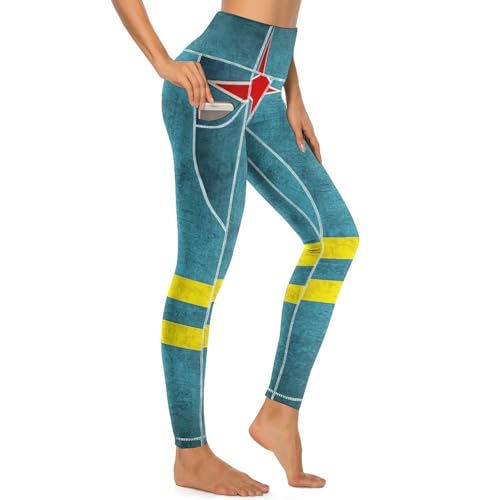 Vintage Aruba Flag Women's Yoga Pants Stretch Leggings with Pockets High Waist for Workout