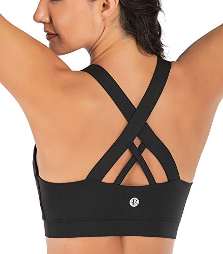 41EmNXLAVvL.jpg Sports Bra for Women, Criss-Cross Back Padded Strappy Sports Bras Medium Support Yoga Bra with Removable Cups