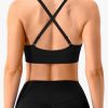 41EmcfoxtL.jpg V-Neck Sports Bra for Women Adjustable Strappy Yoga Bra Spaghetti Strap Padded Workout Bra S-XL Low Impact Seamless Bralettes