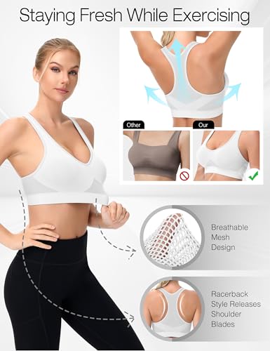Racerback Sports Bras for Women Comfortable Wirefree Sleep Bras Breathable Mesh Padded Low Impact Workout Bra