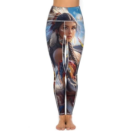 Native U.S. Woman Wolf Women's Yoga Pants Stretch Leggings with Pockets High Waist for Workout