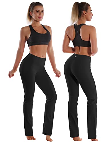 29"/31"/33"/35"/37" Women's High Waist Straight Leg Yoga Pants Tummy Control Workout Pants with Pockets