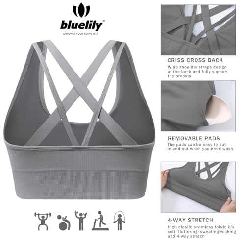 41H6Bb-X2OL.jpg Sports Bra for Women Medium Support Criss Cross Strappy Bras Seamless Padded High Impact Yoga Athletic Exercise Bras