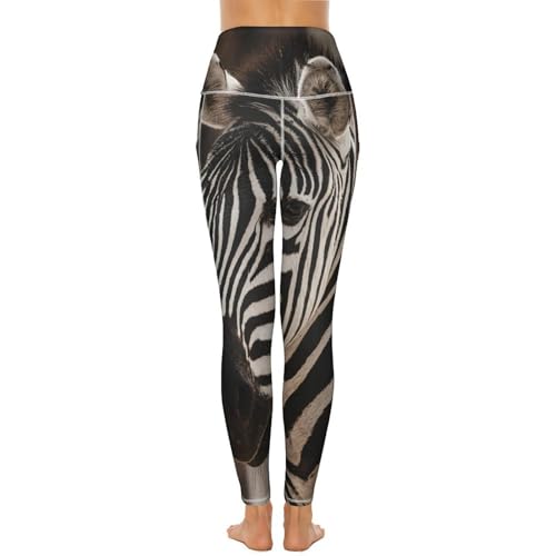 41HOX679oML.jpg Portrait of Zebra Women's Yoga Pants Stretch Leggings with Pockets High Waist for Workout