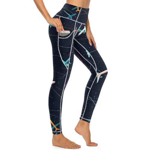 Plane Airplane Jet Women's Yoga Pants Stretch Leggings with Pockets High Waist for Workout