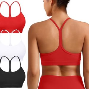 41IkRZTVX4L.jpg Padded Y-Back Sports Bra for Women - Racerback Low Impact Spaghetti Strap for Yoga Workout Top