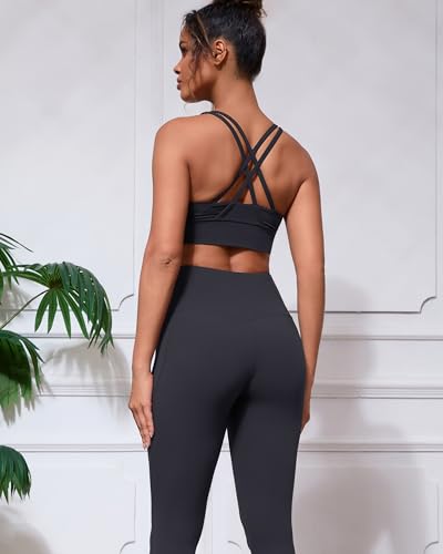 Strappy Sports Bra for Women Padded Push Up Sport Bra Athletic Running Workout Bra Yoga Bra