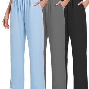 3 Pack Women's Lounge Pants Cozy Wide Leg Lounge Pants with Pockets Loose Flowy Yoga Sweatpants Workout Comfy Jogger